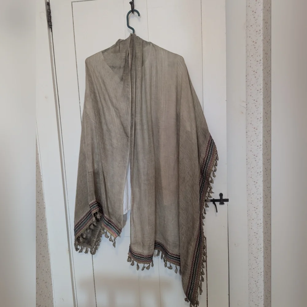 Bohemian Scarf Fringe Shawl Wrap  Embroidered Stripes cotton tassels Festival
